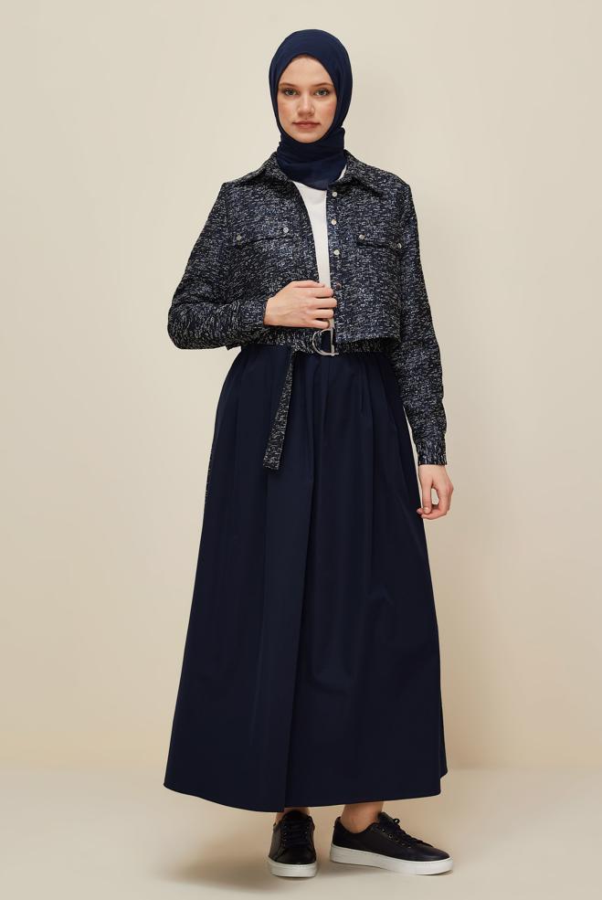 Vêtements hijab BLEU MARINE COSTUME À JUPE JACQUARD 45935 - ALVİNA