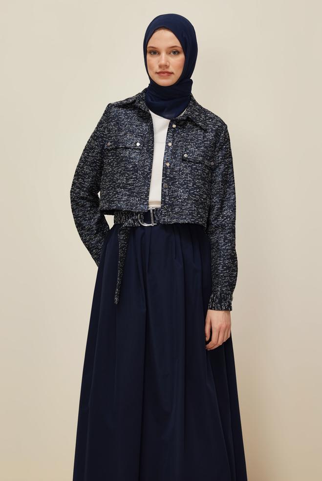 Vêtements hijab BLEU MARINE COSTUME À JUPE JACQUARD 45935 - ALVİNA