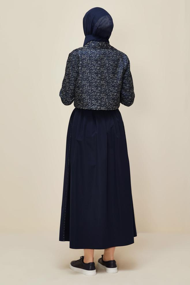 Vêtements hijab BLEU MARINE COSTUME À JUPE JACQUARD 45935 - ALVİNA