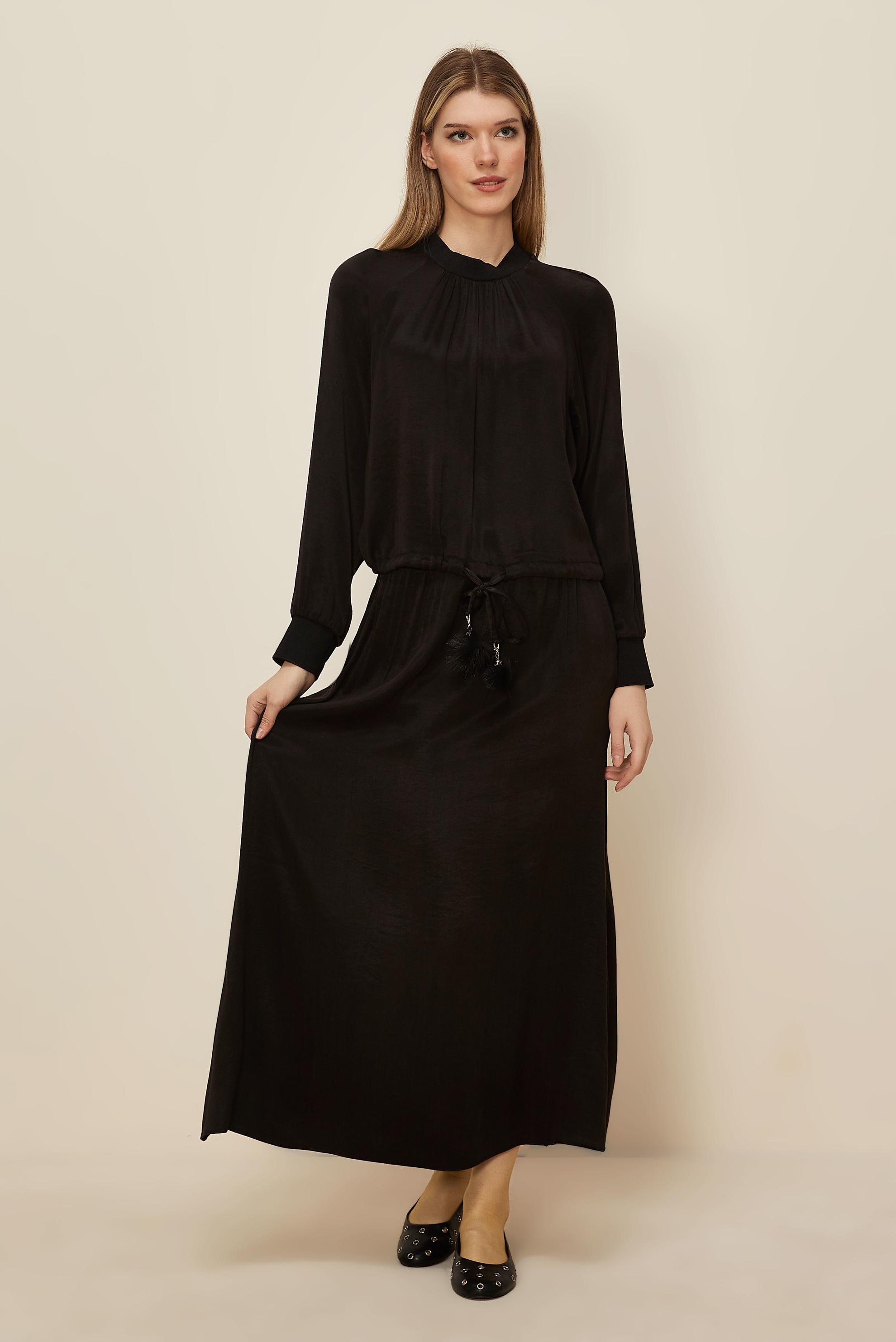 Tesettür giyim SİYAH BÜZGÜ DETAYLI ETEKLİ TAKIM 45939