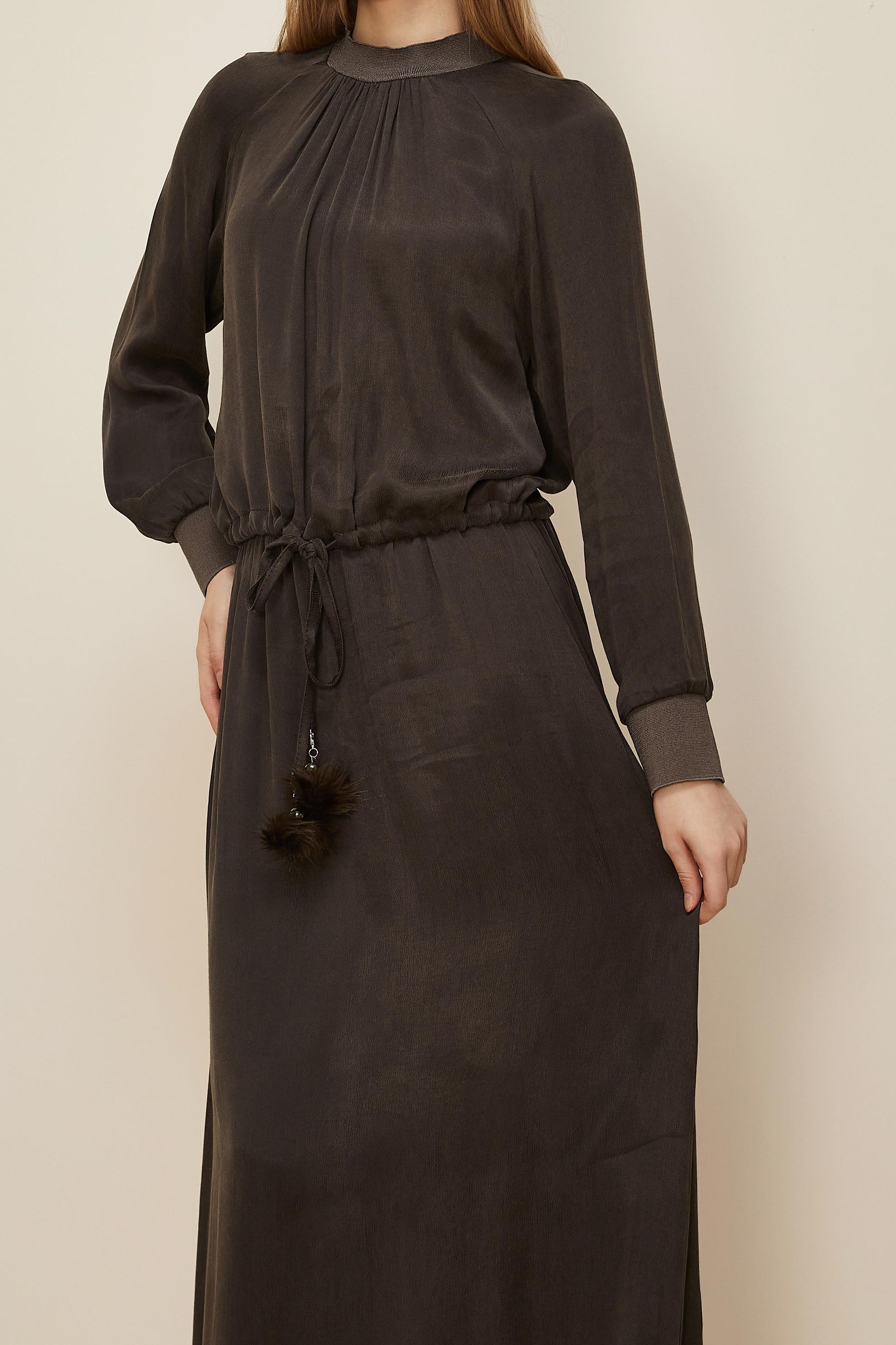 Tesettür giyim KAHVE BÜZGÜ DETAYLI ETEKLİ TAKIM 45939