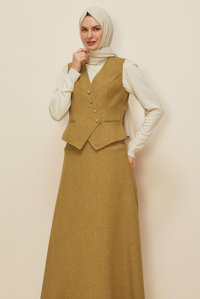 Hijab clothing YELLOW SKIRTED SUIT WITH VEST 45952 - ALVİNA