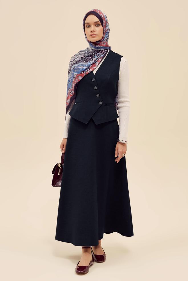 Vêtements hijab BLEU MARINE ENSEMBLE JUPE AVEC GILET 45952 - ALVİNA