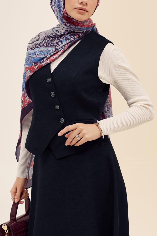 Vêtements hijab BLEU MARINE ENSEMBLE JUPE AVEC GILET 45952 - ALVİNA