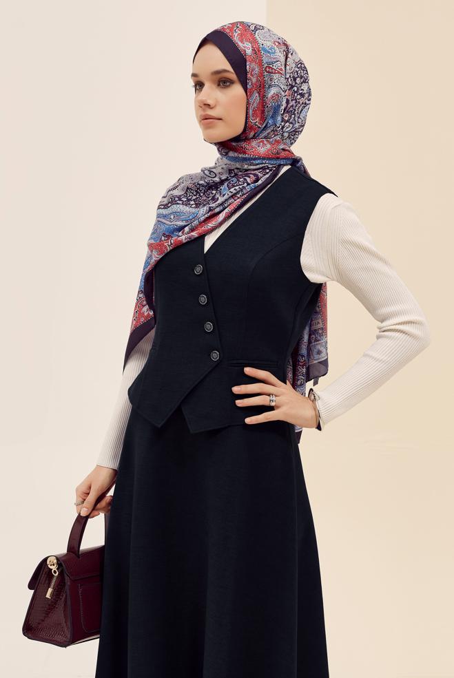 Vêtements hijab BLEU MARINE ENSEMBLE JUPE AVEC GILET 45952 - ALVİNA