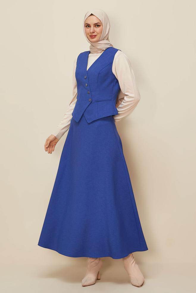 Hijab clothing NAVY BLUE SKIRTED SUIT WITH VEST 45952 - ALVİNA