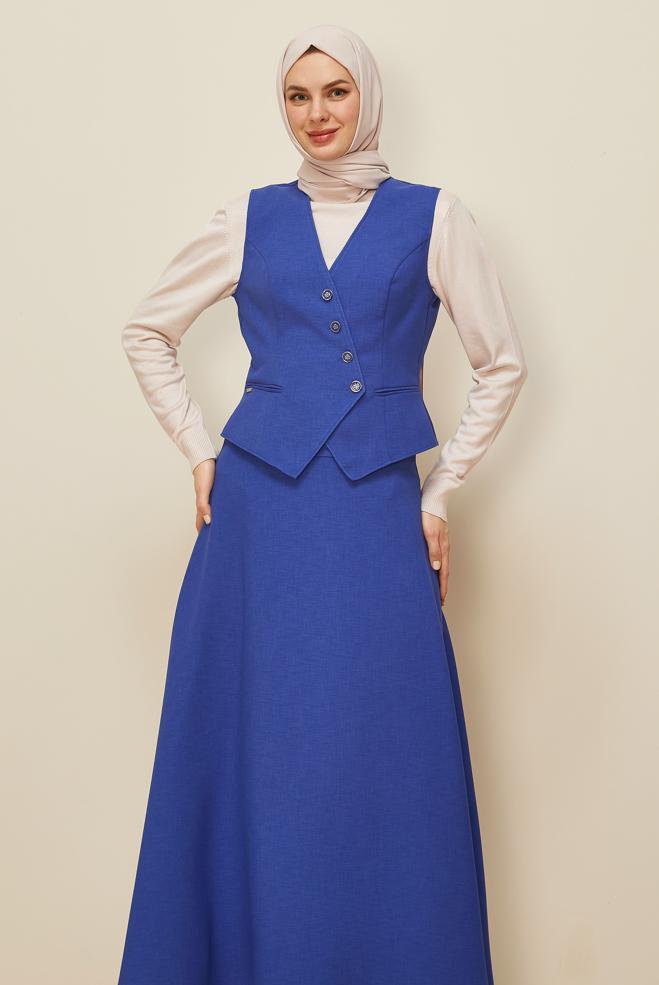 Hijab clothing NAVY BLUE SKIRTED SUIT WITH VEST 45952 - ALVİNA