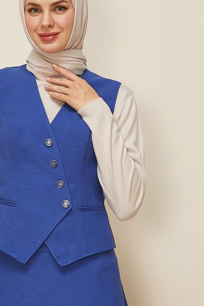 Hijab clothing NAVY BLUE SKIRTED SUIT WITH VEST 45952 - ALVİNA