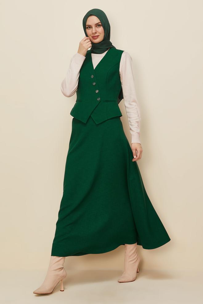 Hijab clothing GREEN SKIRTED SUIT WITH VEST 45952 - ALVİNA