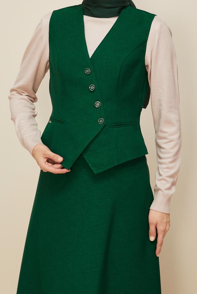 Hijab clothing GREEN SKIRTED SUIT WITH VEST 45952 - ALVİNA