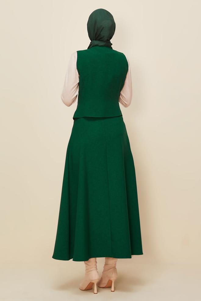 Hijab clothing GREEN SKIRTED SUIT WITH VEST 45952 - ALVİNA