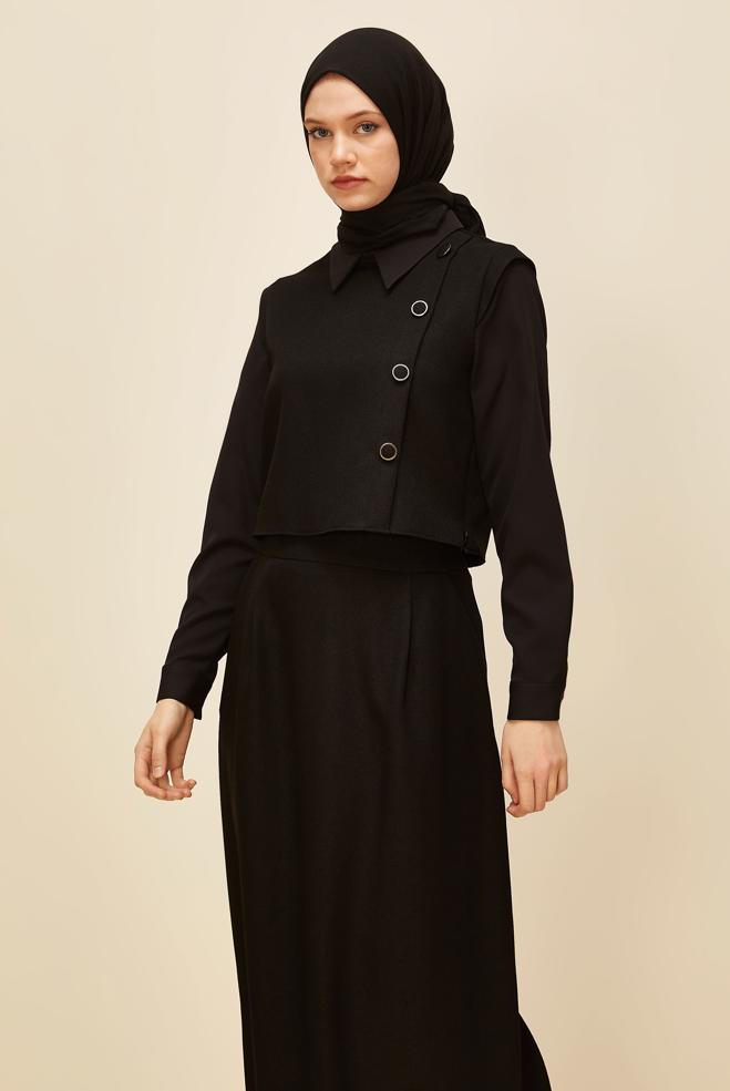 Vêtements hijab NOIR ENSEMBLE JUPE BOUTONNÉE DÉTAILLÉE 46013 - ALVİNA