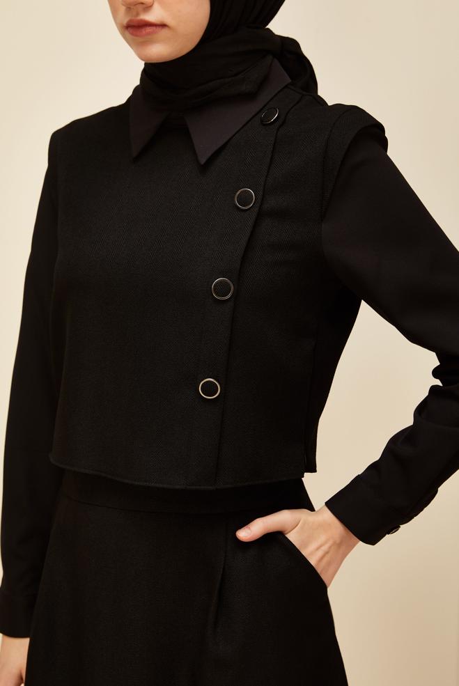 Vêtements hijab NOIR ENSEMBLE JUPE BOUTONNÉE DÉTAILLÉE 46013 - ALVİNA
