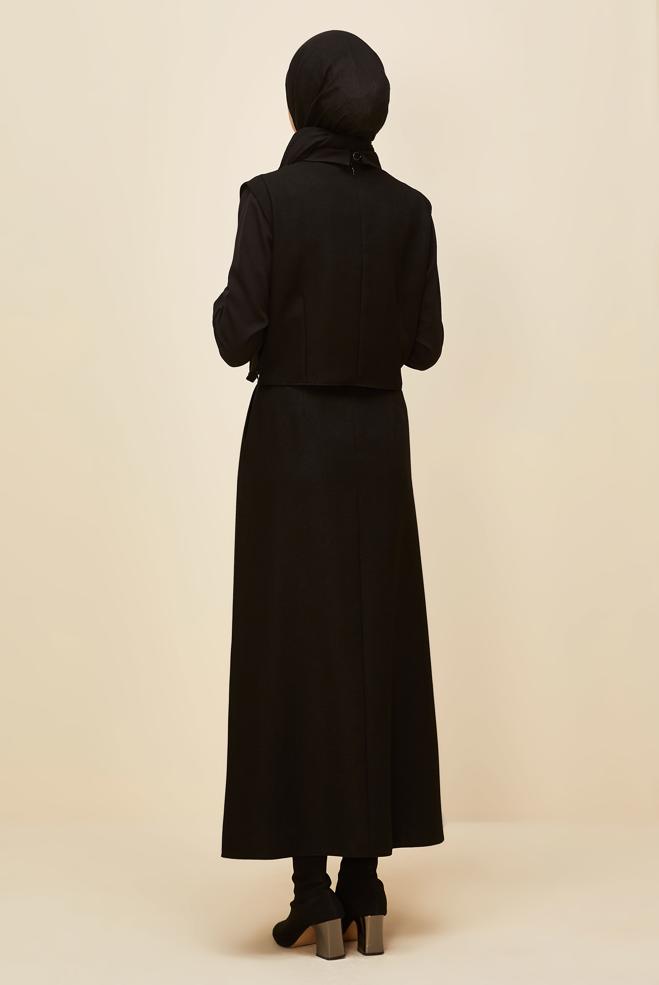 Vêtements hijab NOIR ENSEMBLE JUPE BOUTONNÉE DÉTAILLÉE 46013 - ALVİNA