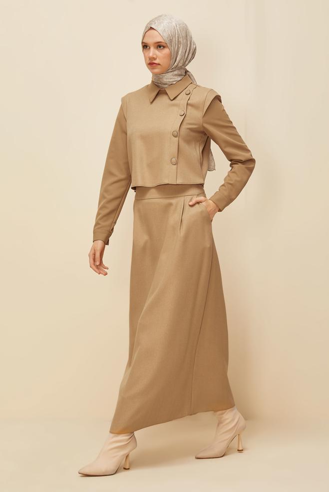 Vêtements hijab BRUN ENSEMBLE JUPE BOUTONNÉE DÉTAILLÉE 46013 - ALVİNA