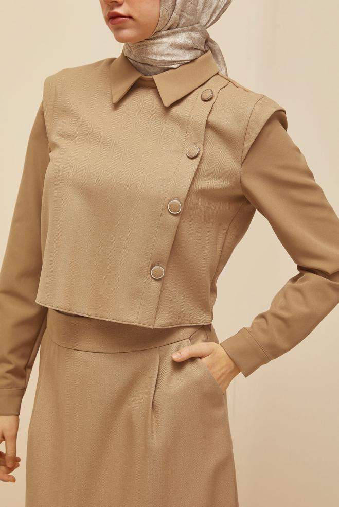 Vêtements hijab BRUN ENSEMBLE JUPE BOUTONNÉE DÉTAILLÉE 46013 - ALVİNA