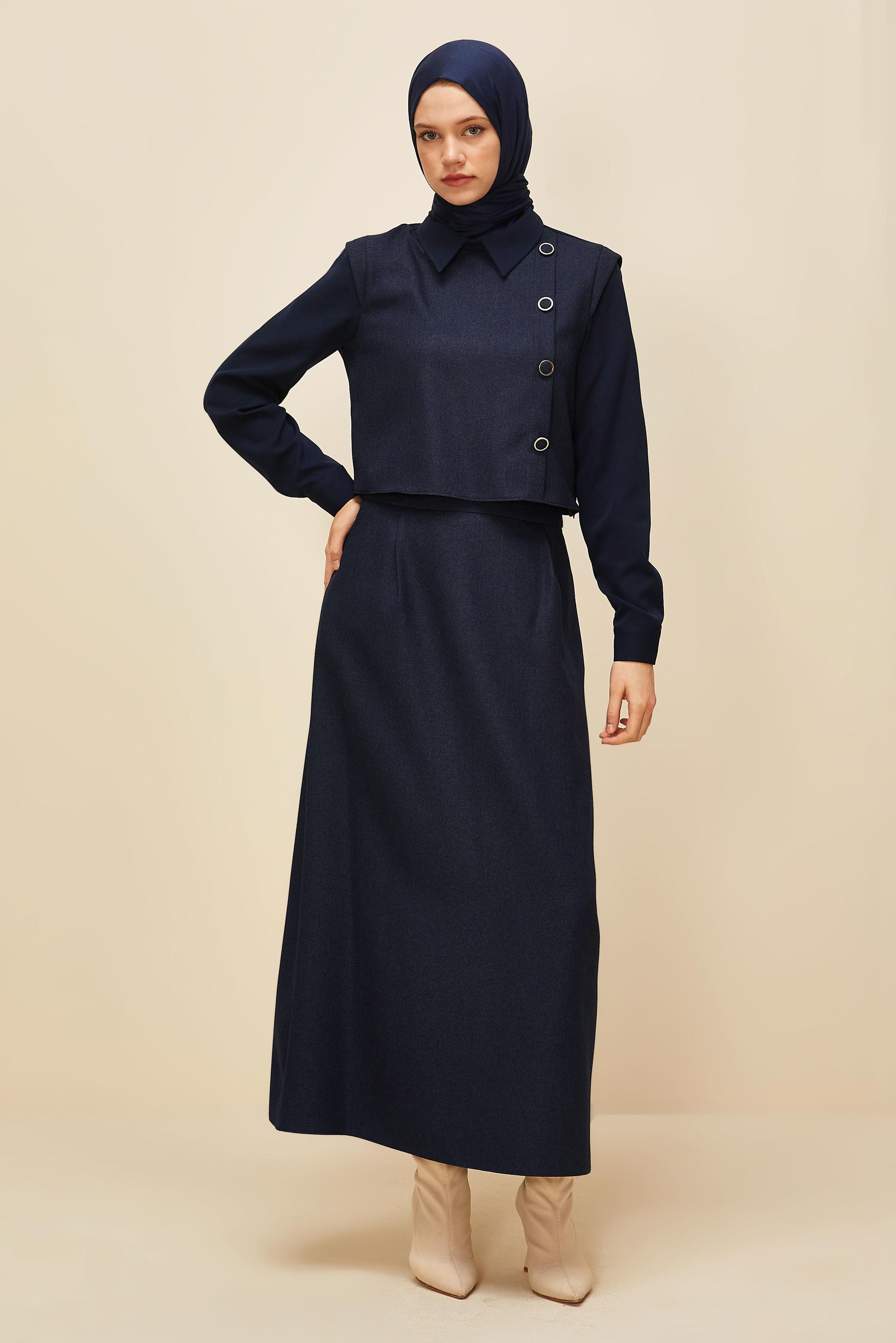 Vêtements hijab BLEU MARINE ENSEMBLE JUPE BOUTONNÉE DÉTAILLÉE 46013
