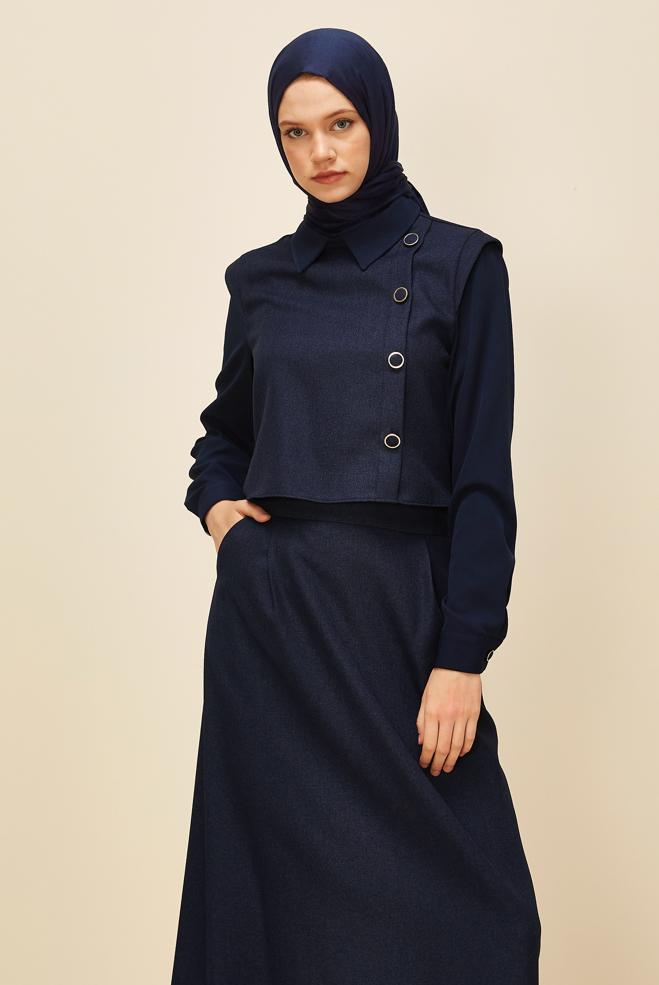Vêtements hijab BLEU MARINE ENSEMBLE JUPE BOUTONNÉE DÉTAILLÉE 46013 - ALVİNA