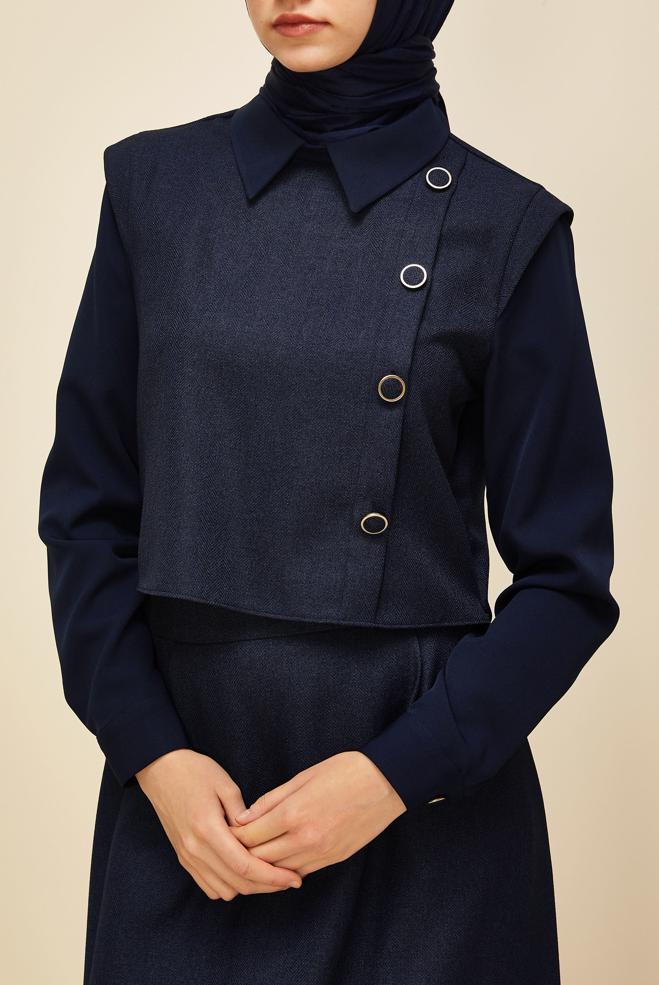 Vêtements hijab BLEU MARINE ENSEMBLE JUPE BOUTONNÉE DÉTAILLÉE 46013 - ALVİNA