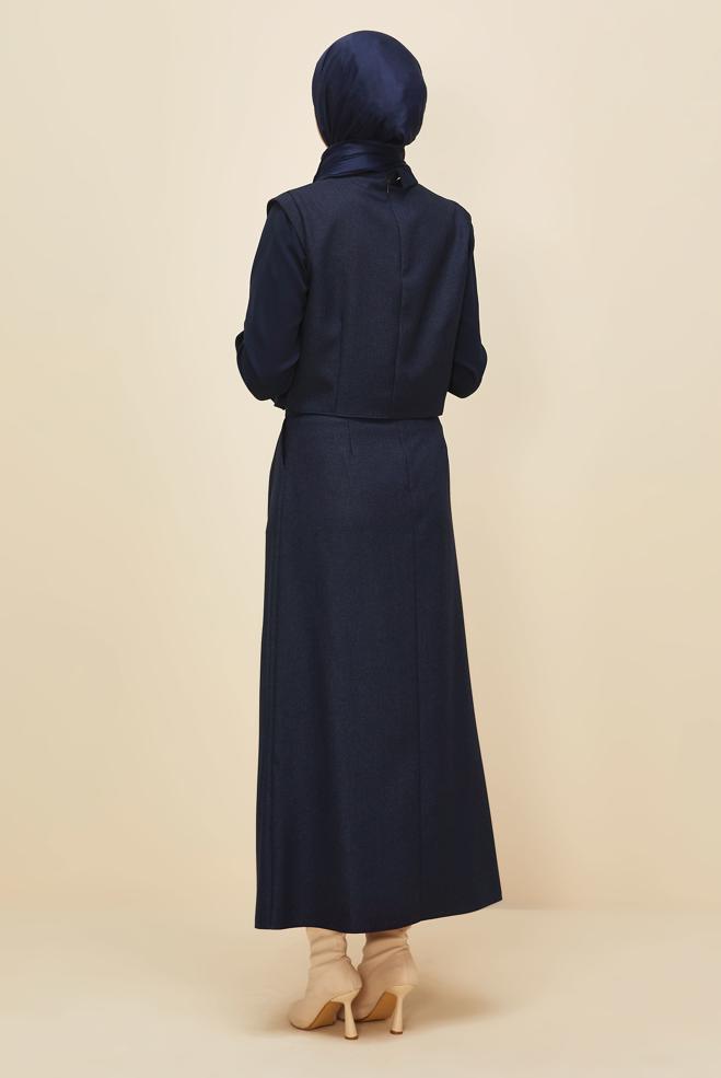 Vêtements hijab BLEU MARINE ENSEMBLE JUPE BOUTONNÉE DÉTAILLÉE 46013 - ALVİNA