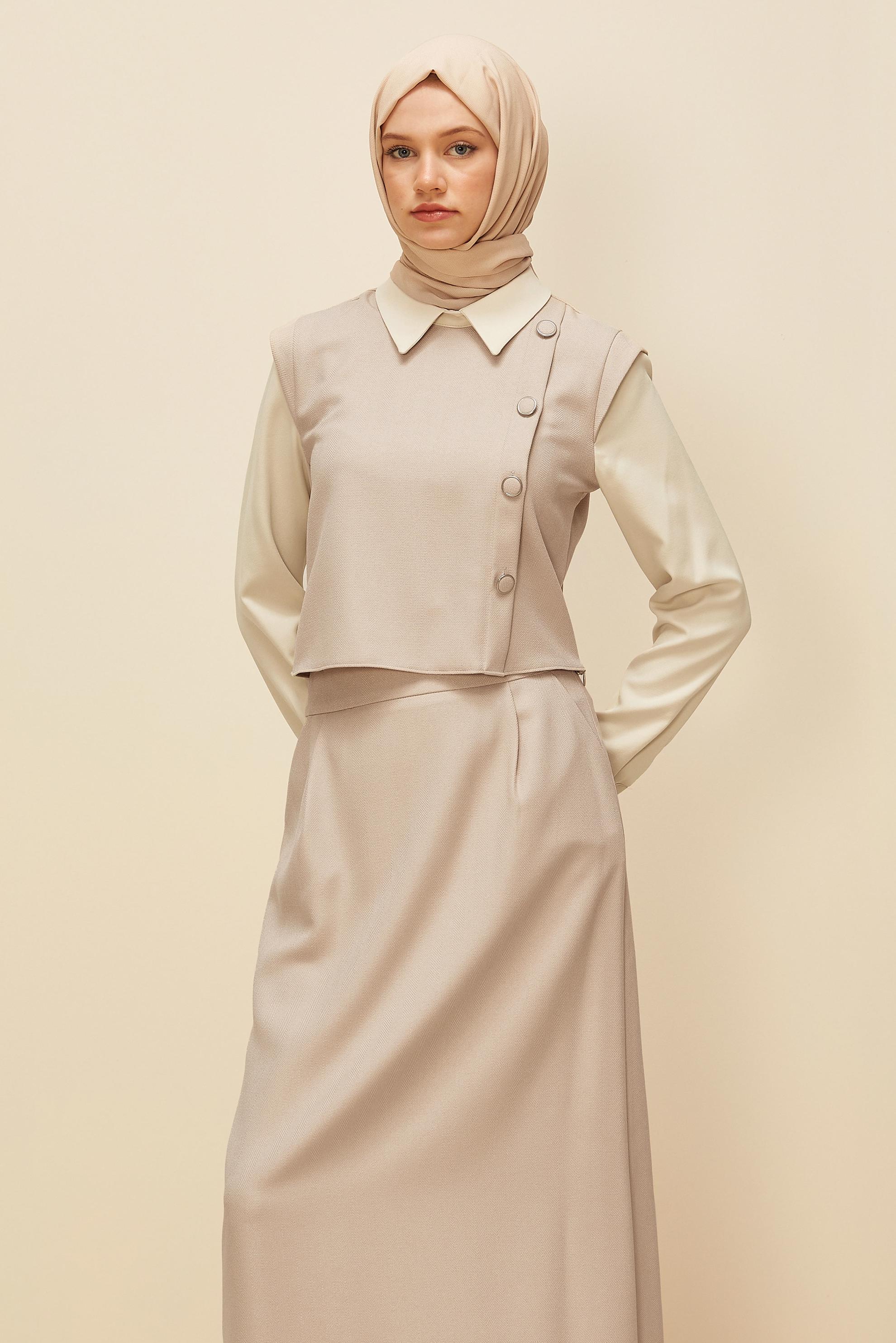 Vêtements hijab BEIGE ENSEMBLE JUPE BOUTONNÉE DÉTAILLÉE 46013
