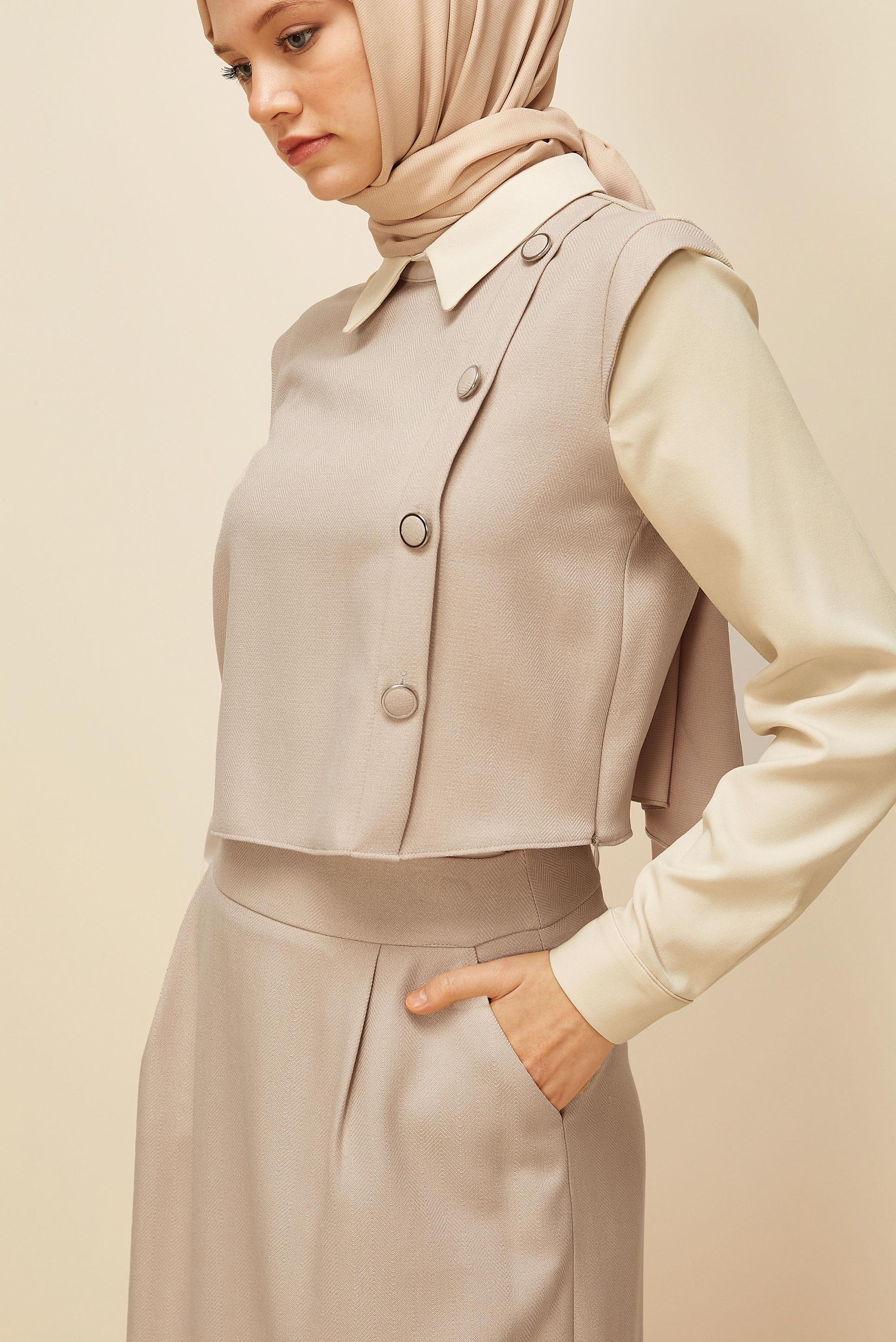 Vêtements hijab BEIGE ENSEMBLE JUPE BOUTONNÉE DÉTAILLÉE 46013
