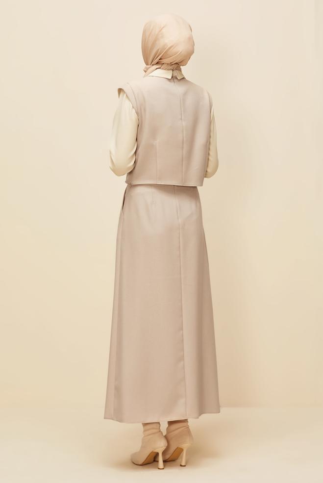 Vêtements hijab BEIGE ENSEMBLE JUPE BOUTONNÉE DÉTAILLÉE 46013 - ALVİNA