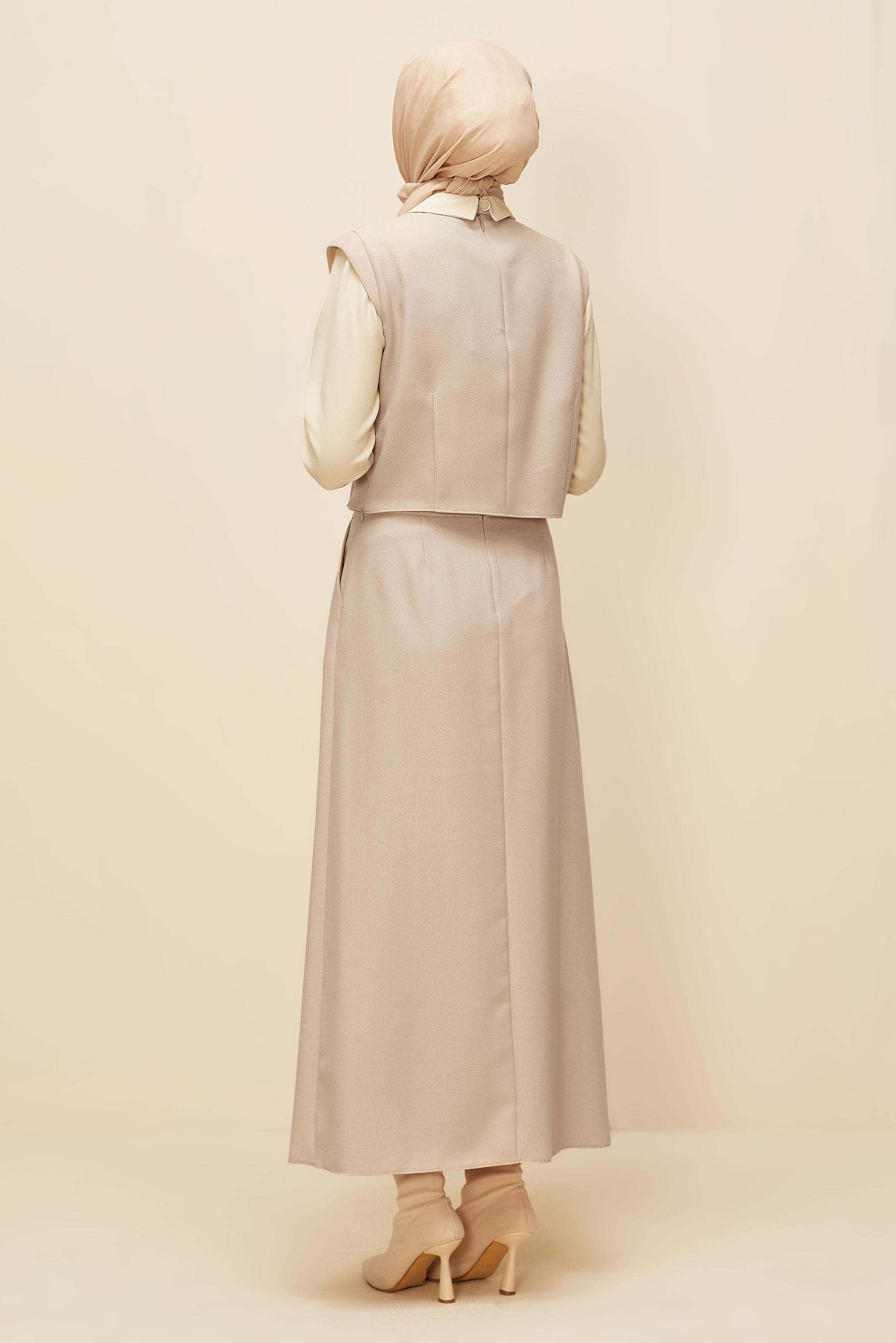 Vêtements hijab BEIGE ENSEMBLE JUPE BOUTONNÉE DÉTAILLÉE 46013