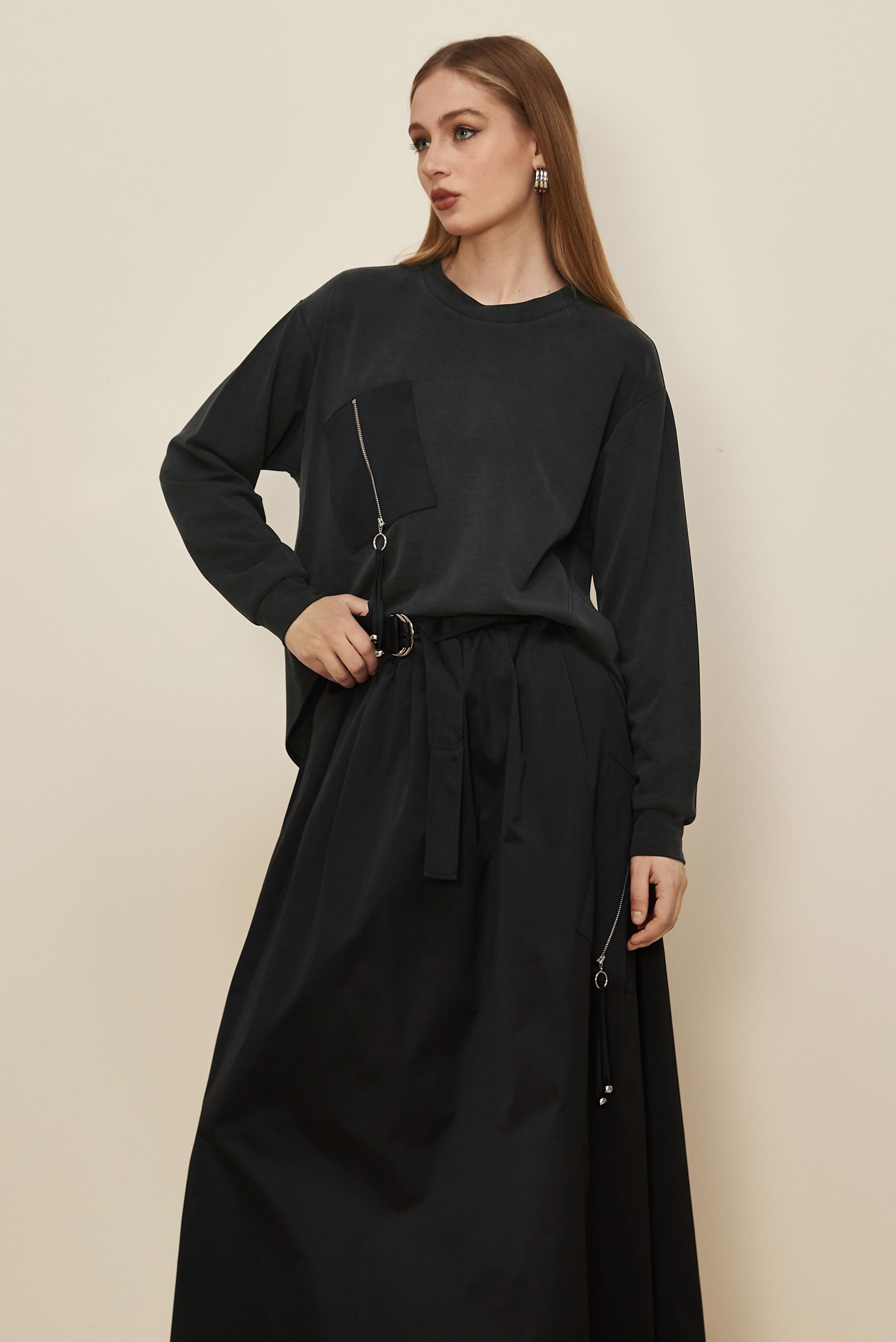 Hijab clothing BLACK ZIPPERED SKIRTED SUIT 46026