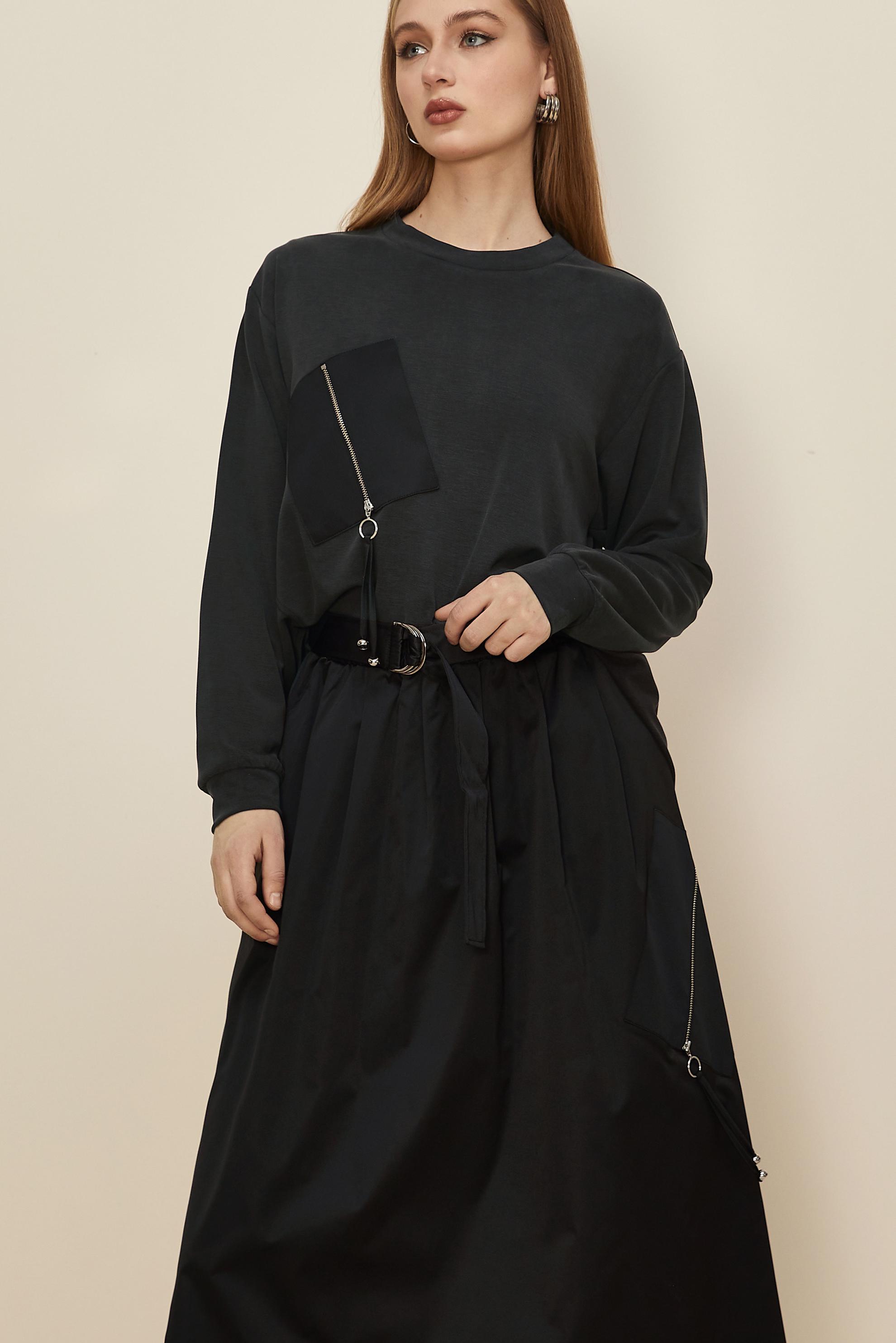 Hijab clothing BLACK ZIPPERED SKIRTED SUIT 46026