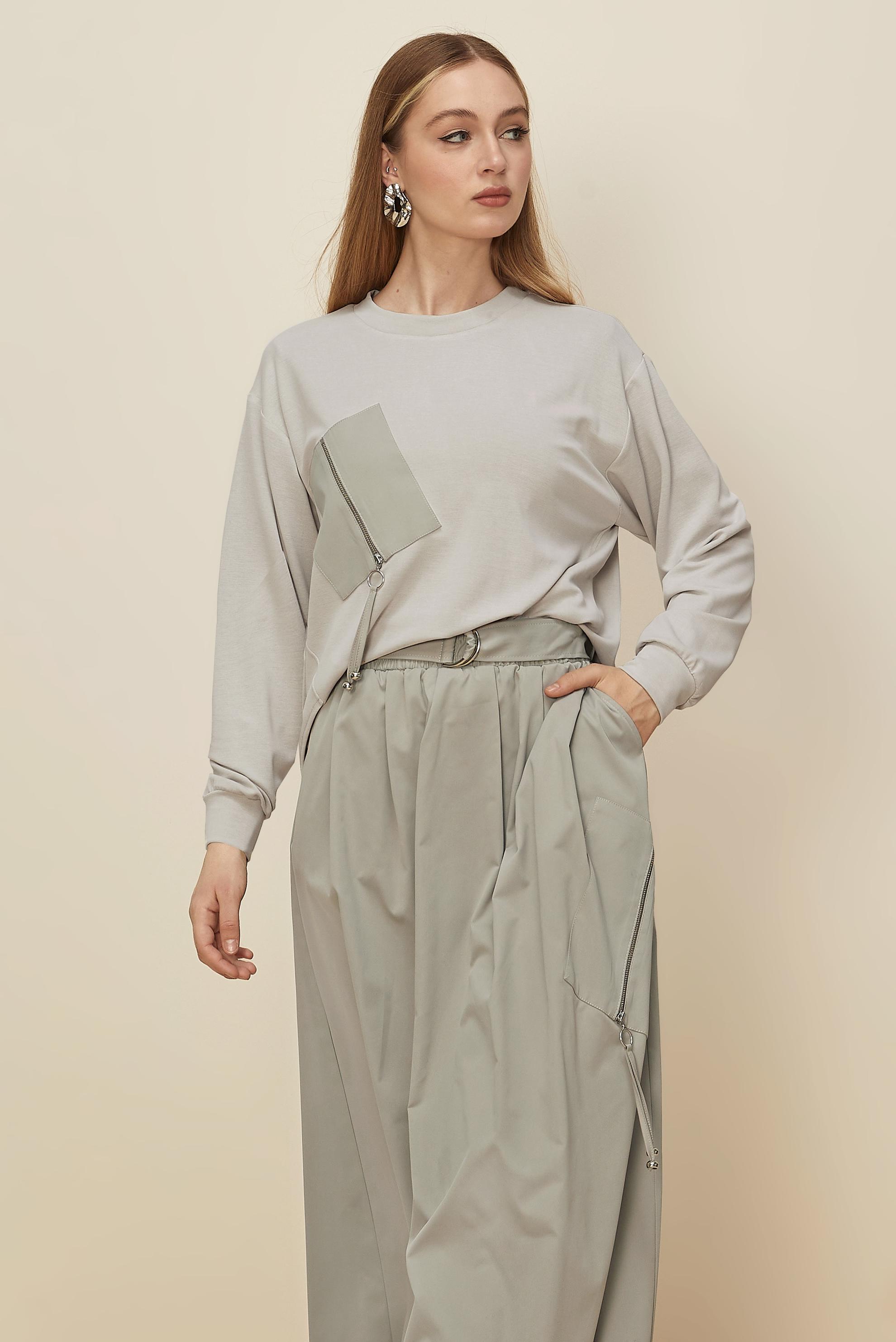 Hijab clothing BEIGE ZIPPERED SKIRTED SUIT 46026