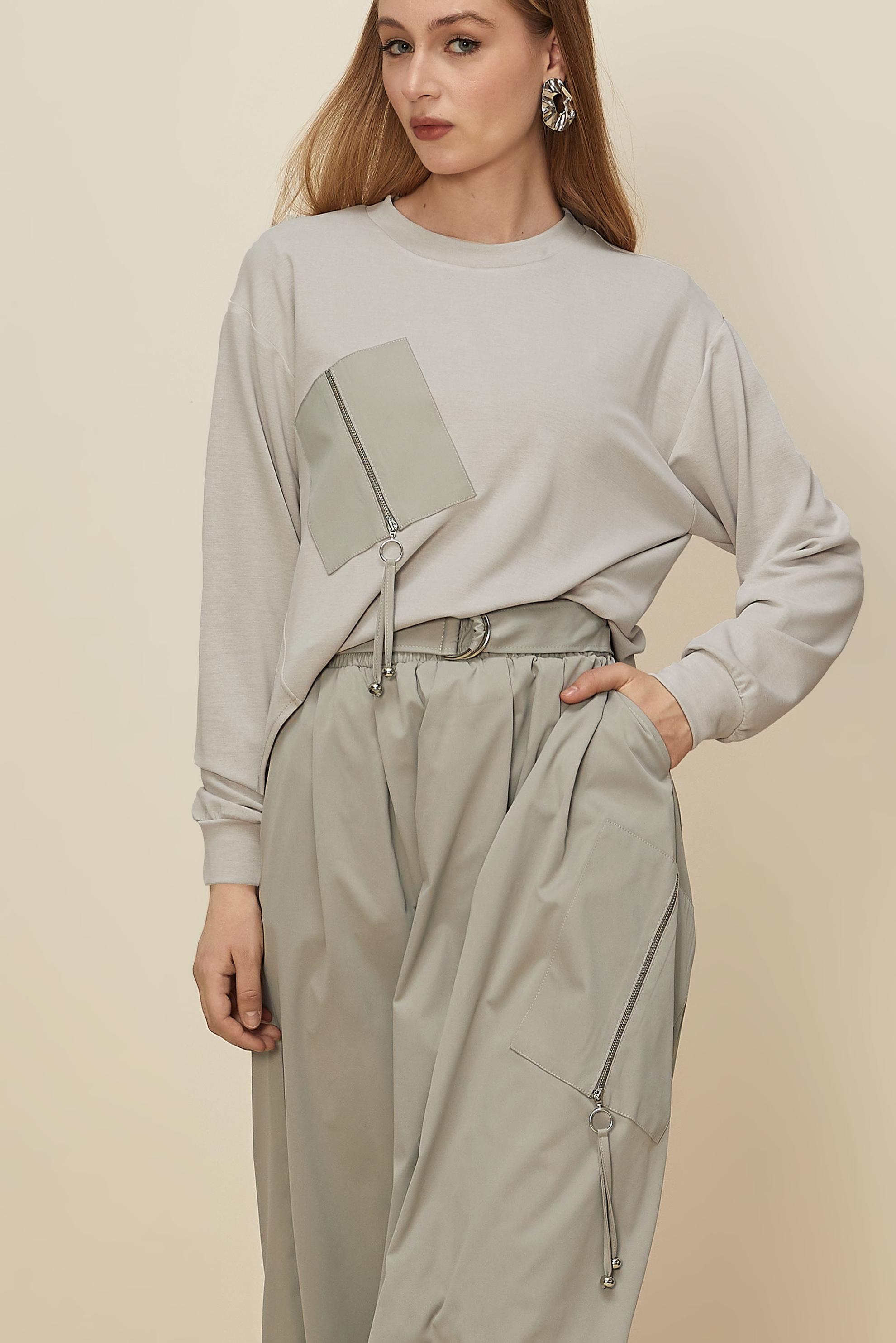 Hijab clothing BEIGE ZIPPERED SKIRTED SUIT 46026