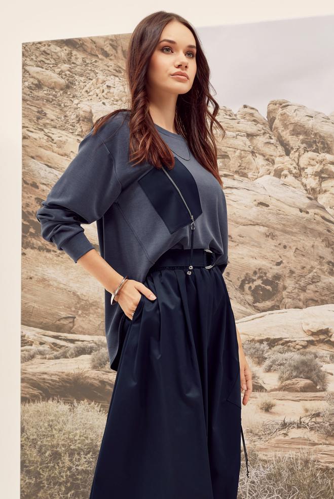 Tesettür giyim LACİVERT FERMUAR DETAYLI ETEKLİ TAKIM 46026 - ALVİNA