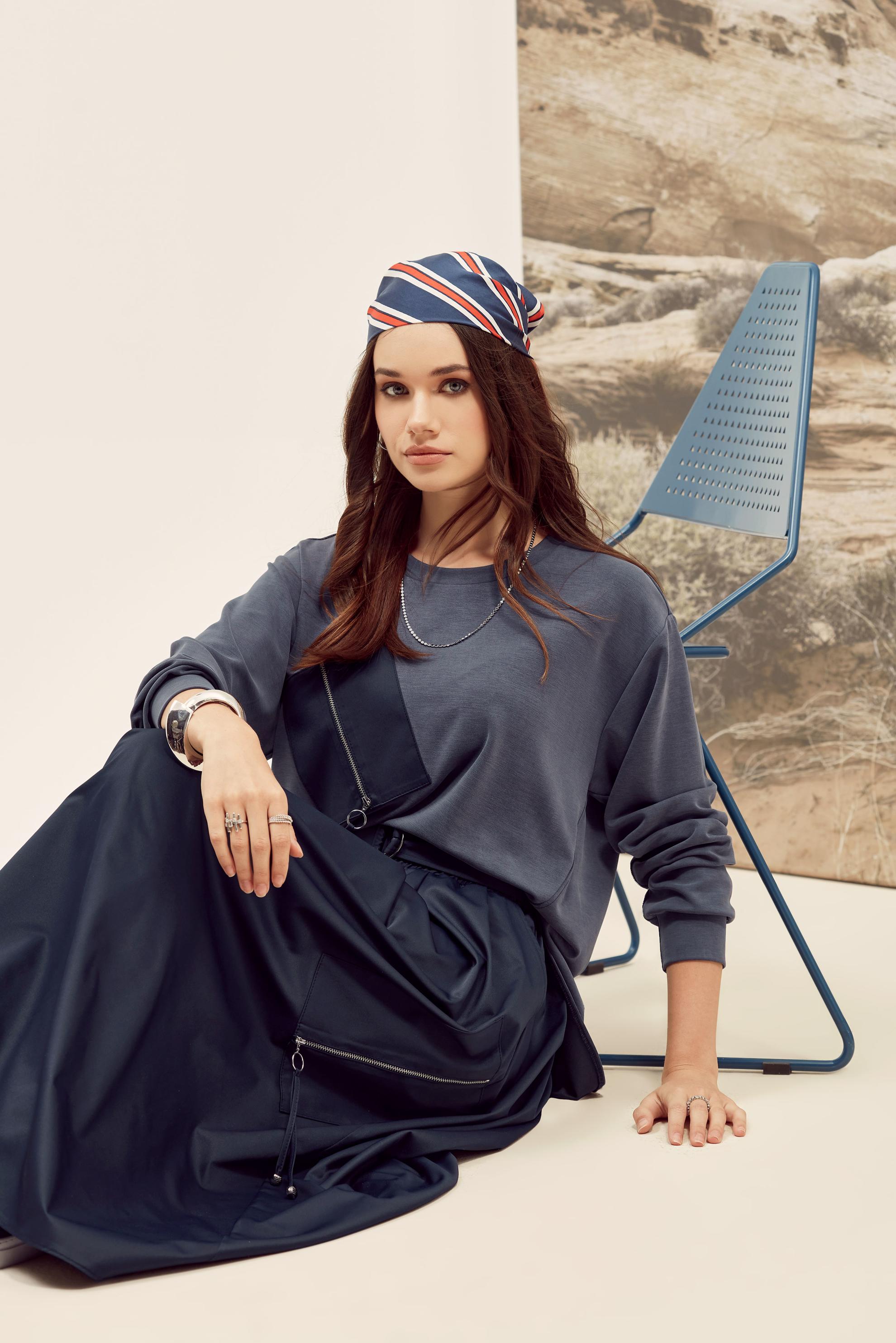 Tesettür giyim LACİVERT FERMUAR DETAYLI ETEKLİ TAKIM 46026