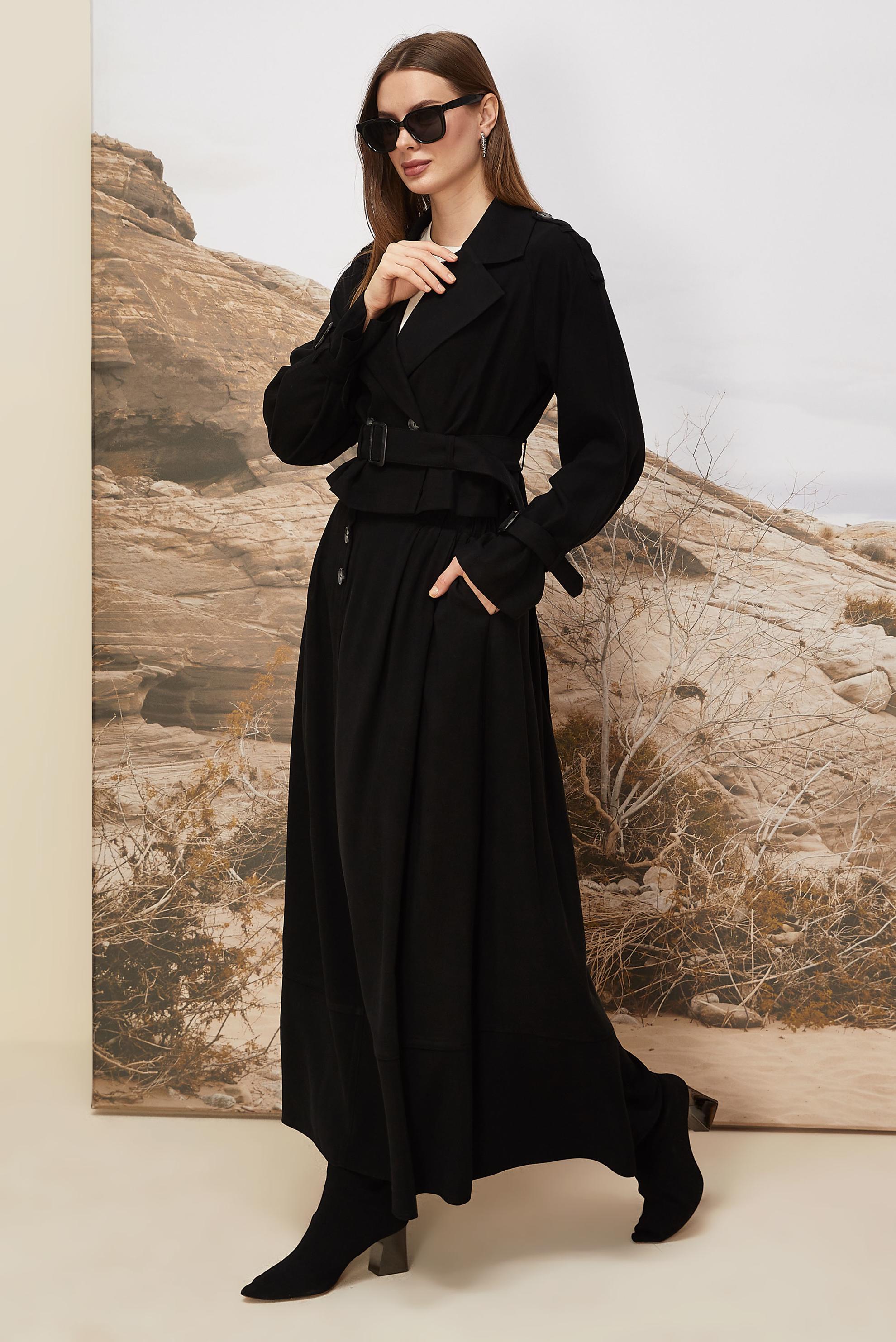 Tesettür giyim SİYAH KEMERLİ ETEKLİ TAKIM 46027