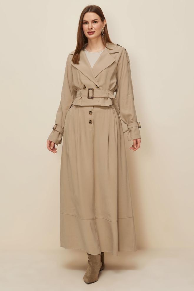 Tesettür giyim KAHVE KEMERLİ ETEKLİ TAKIM 46027 - ALVİNA