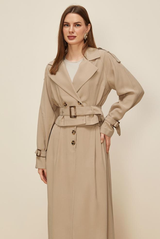 Tesettür giyim KAHVE KEMERLİ ETEKLİ TAKIM 46027 - ALVİNA