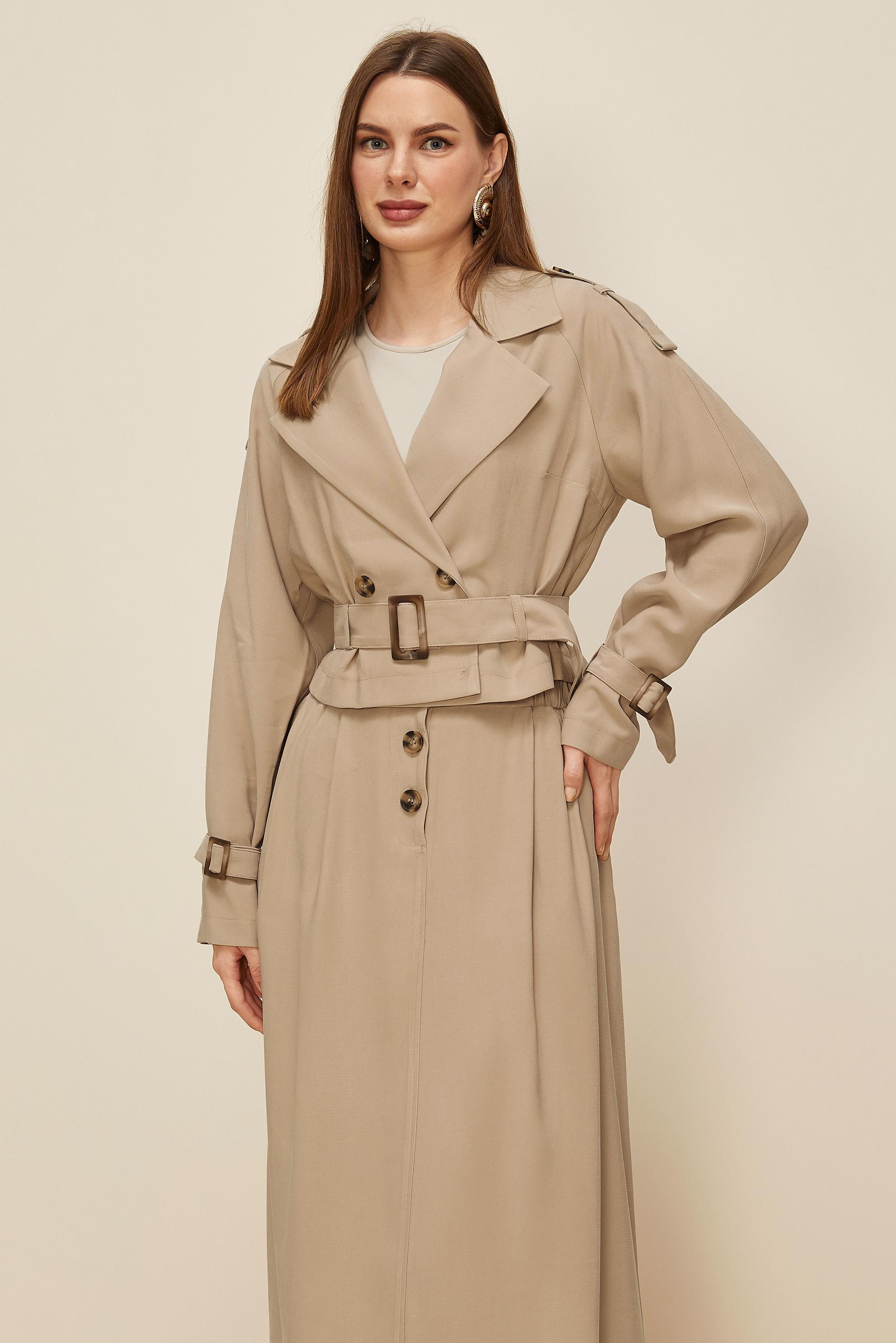 Tesettür giyim KAHVE KEMERLİ ETEKLİ TAKIM 46027