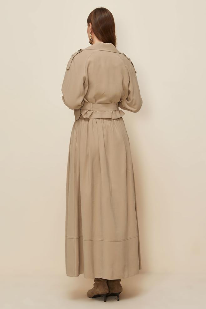 Tesettür giyim KAHVE KEMERLİ ETEKLİ TAKIM 46027 - ALVİNA