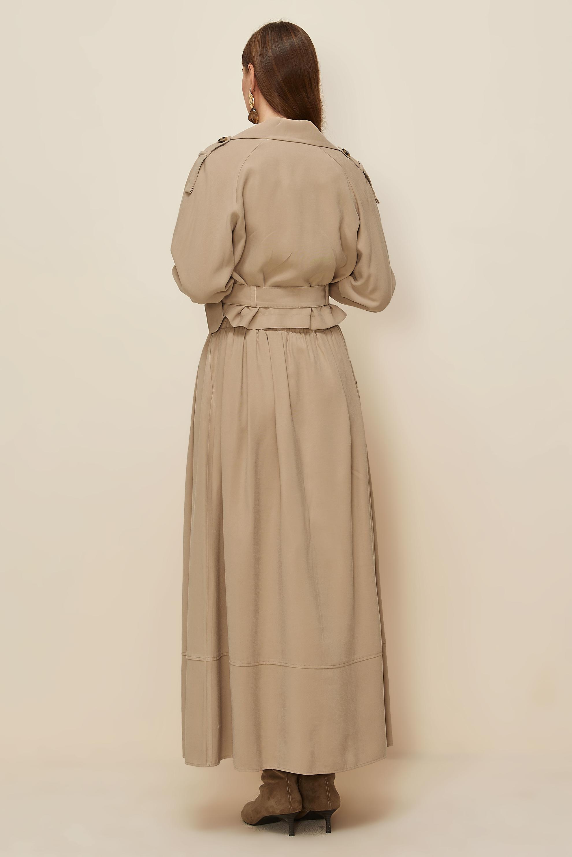 Tesettür giyim KAHVE KEMERLİ ETEKLİ TAKIM 46027