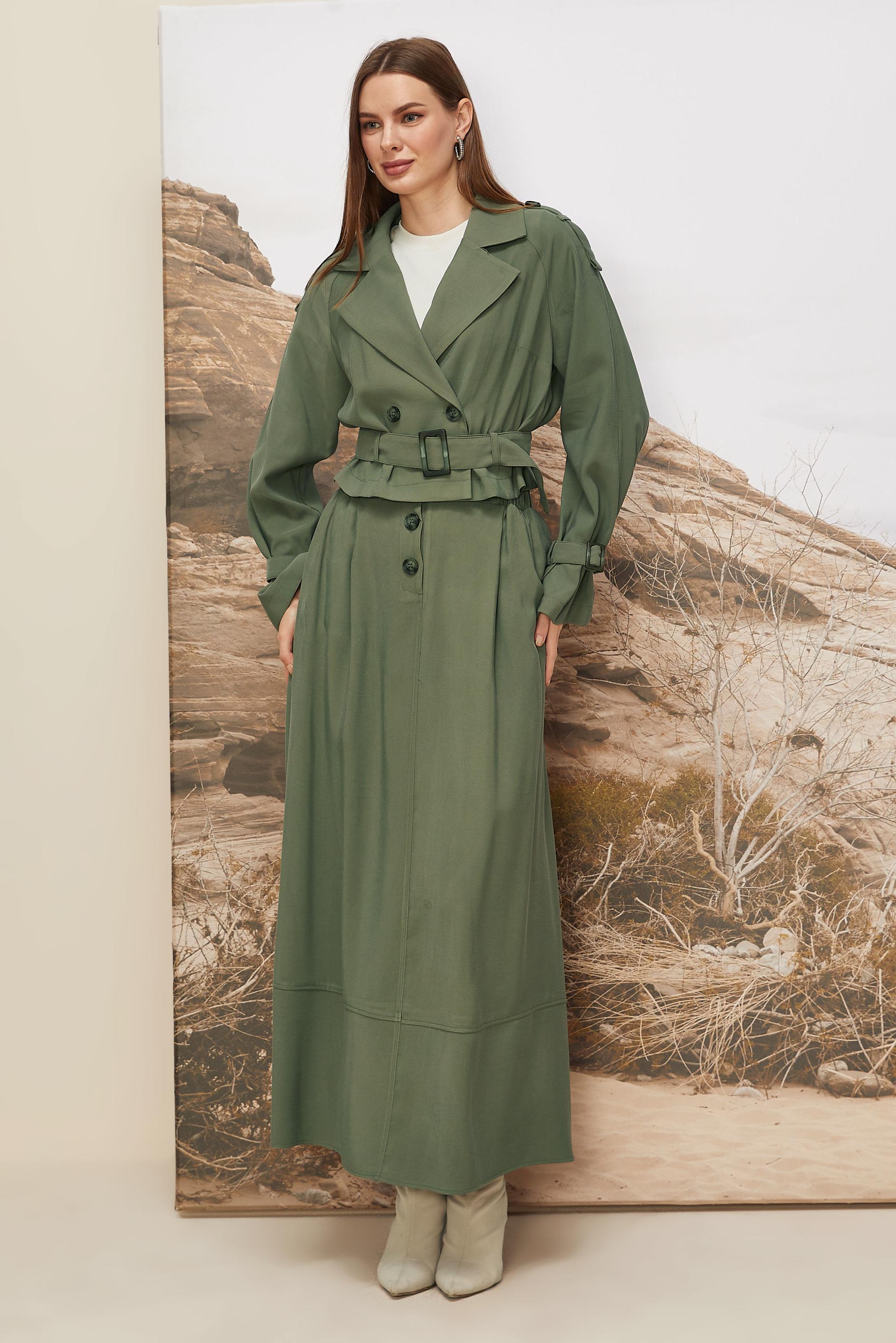 Tesettür giyim HAKİ KEMERLİ ETEKLİ TAKIM 46027