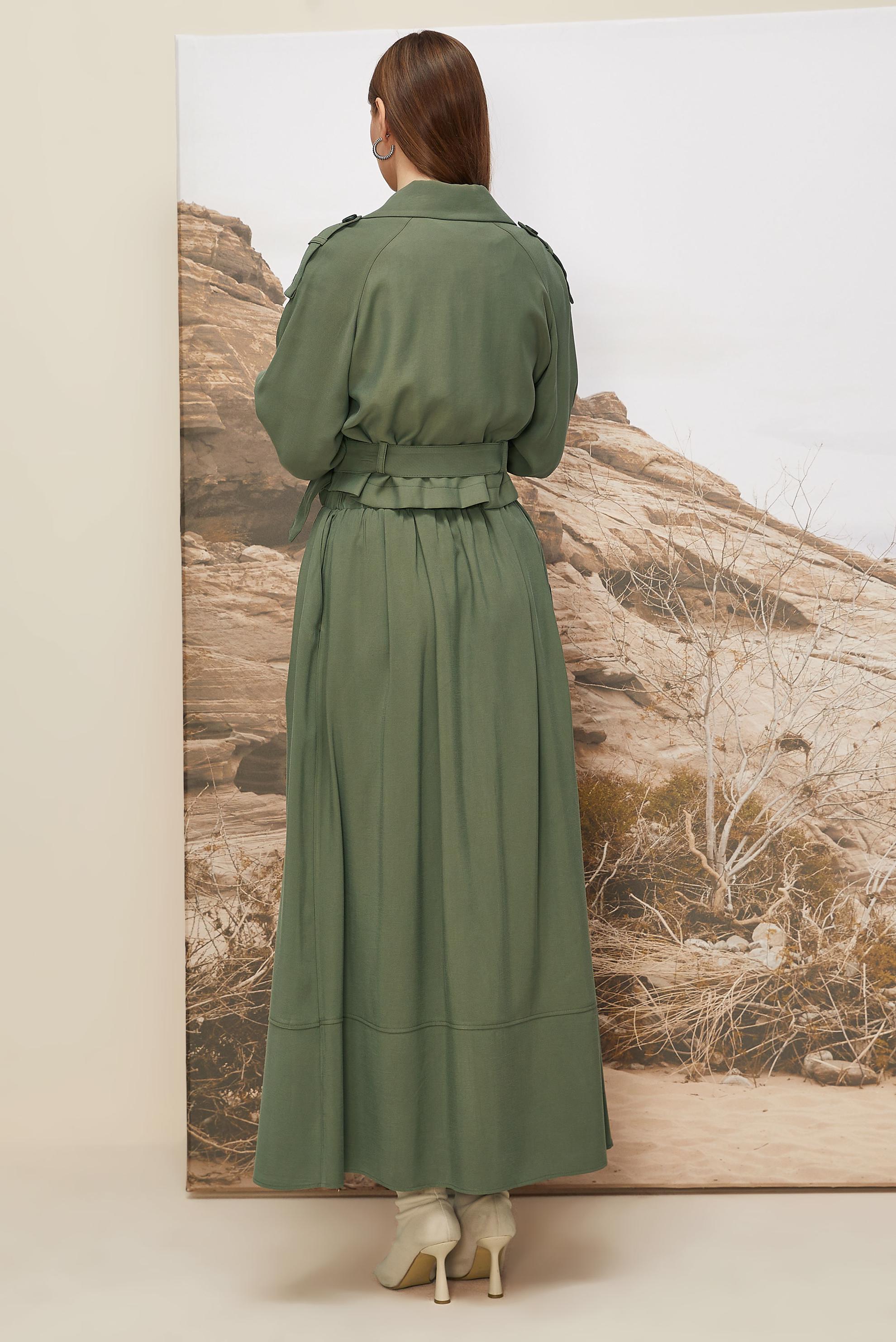 Tesettür giyim HAKİ KEMERLİ ETEKLİ TAKIM 46027