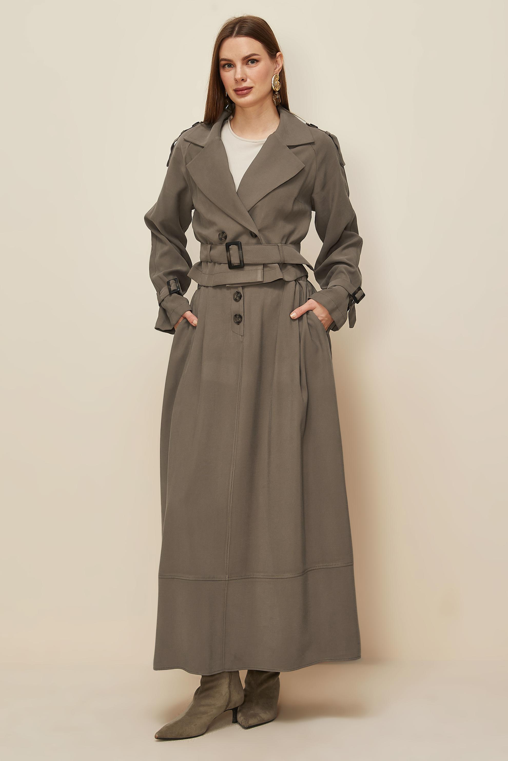 Tesettür giyim VİZON KEMERLİ ETEKLİ TAKIM 46027