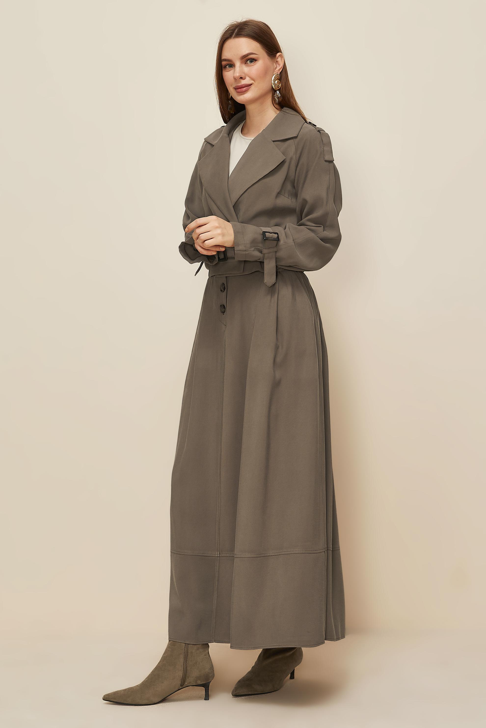 Tesettür giyim VİZON KEMERLİ ETEKLİ TAKIM 46027