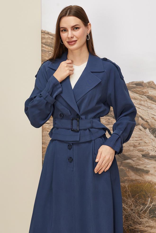 Tesettür giyim LACİVERT KEMERLİ ETEKLİ TAKIM 46027 - ALVİNA