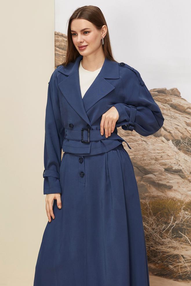 Tesettür giyim LACİVERT KEMERLİ ETEKLİ TAKIM 46027 - ALVİNA