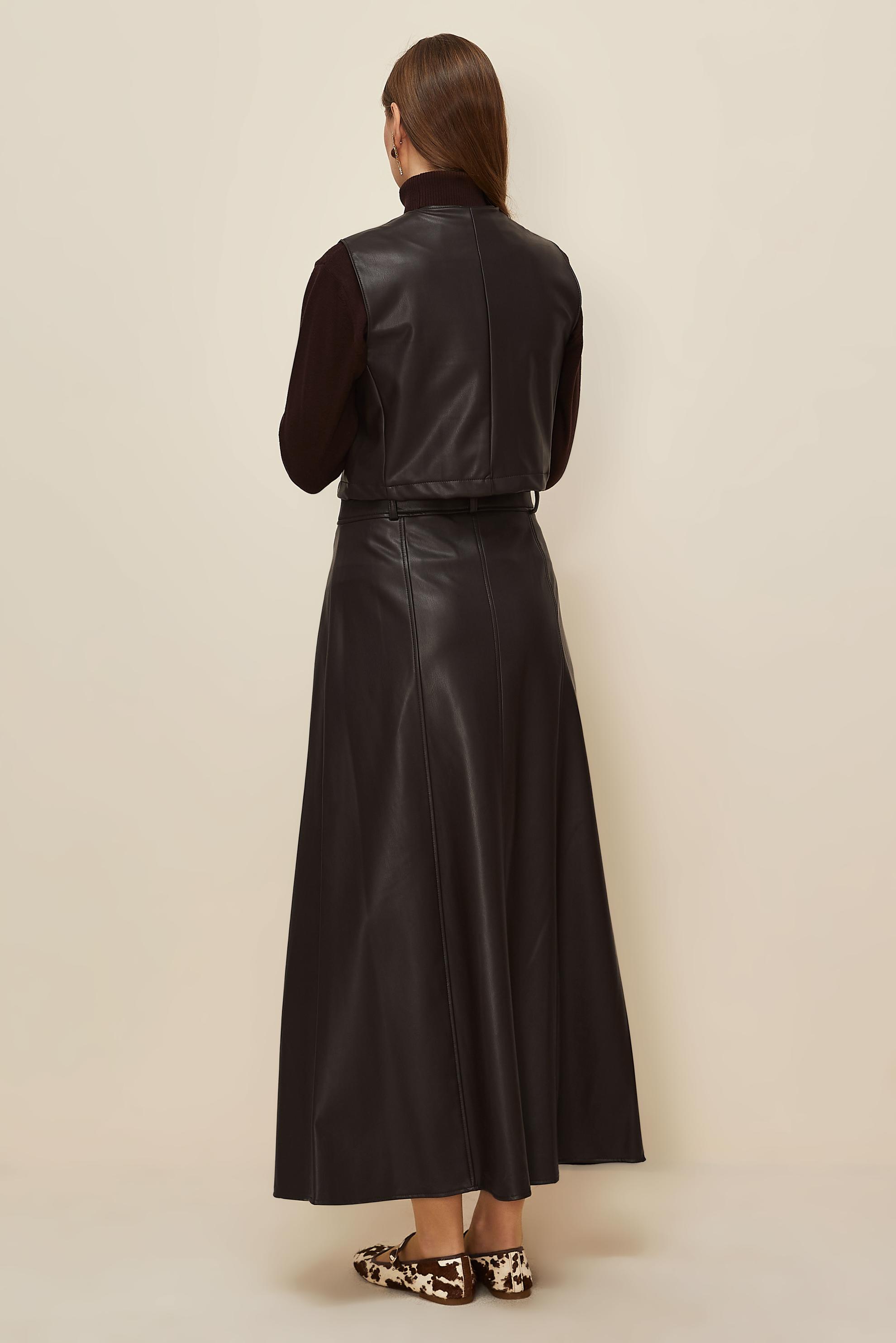 Tesettür giyim KAHVE ETEKLİ DERİ TAKIM 46033