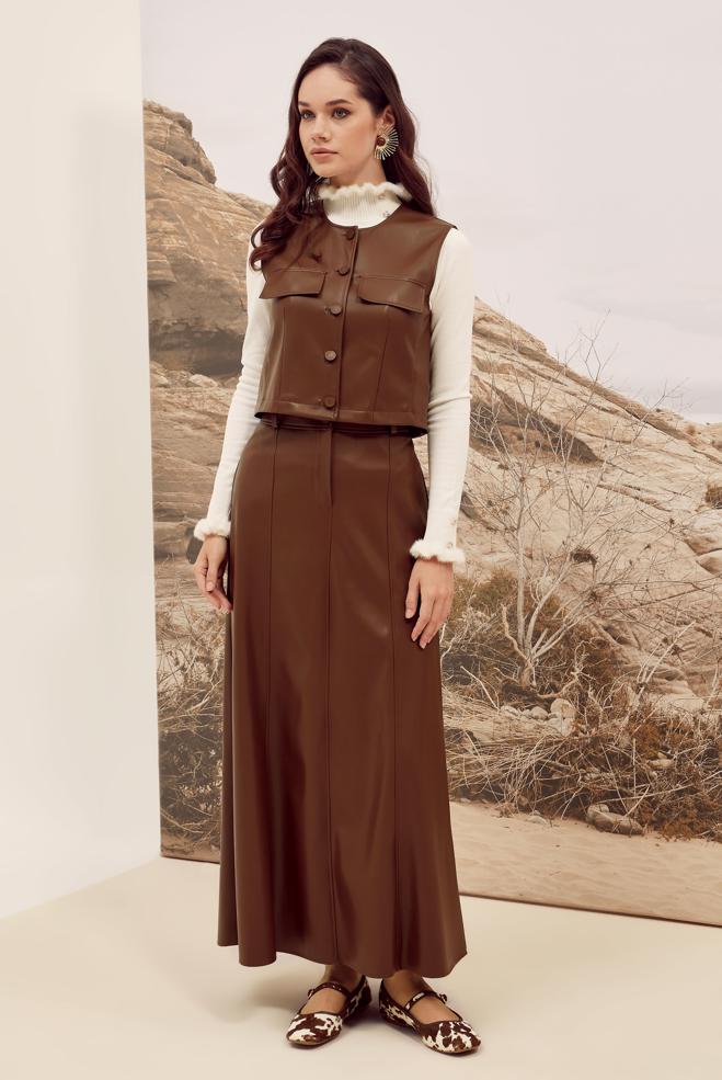 Vêtements hijab TABA ENSEMBLE JUPE DEUX PIÈCES EN SIMILICUIR 46033 - ALVİNA