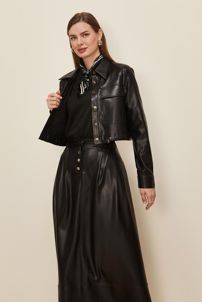 Tesettür giyim SİYAH 46064 DERİ 522 2 Lİ ETEKLİ TK.38-42 TEK 38 - ALVİNA