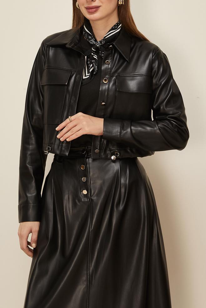 Tesettür giyim SİYAH 46064 DERİ 522 2 Lİ ETEKLİ TK.38-42 TEK 38 - ALVİNA